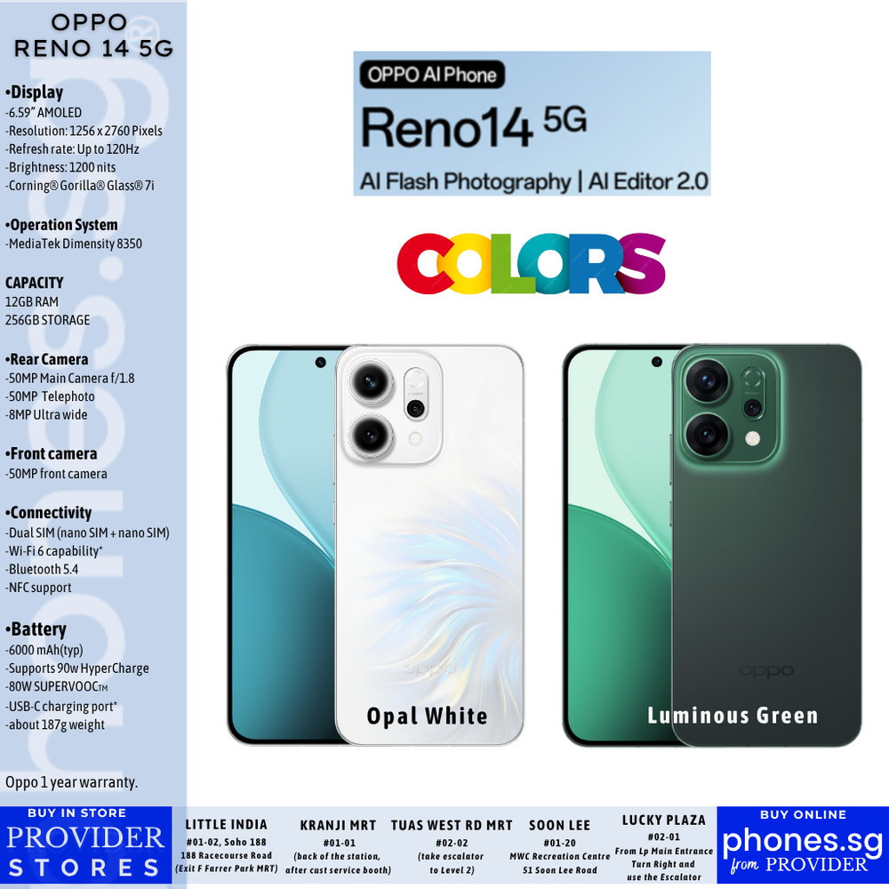 Oppo Reno 14 5G (12GB + 12GB Extended RAM/ 256GB Storage / 50MP +